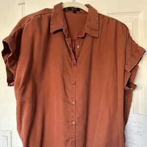 Quince Women Vintage Wash Tercel Camp Shirt Brown XL
